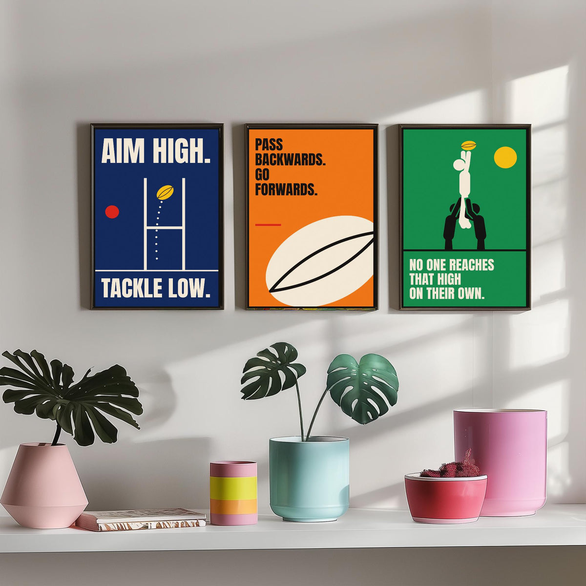 Rugby Quotes Set of Three Art Prints - 3 Bauhaus Rugby Union Posters - Minimalist Sport Wall Art Illustration V1