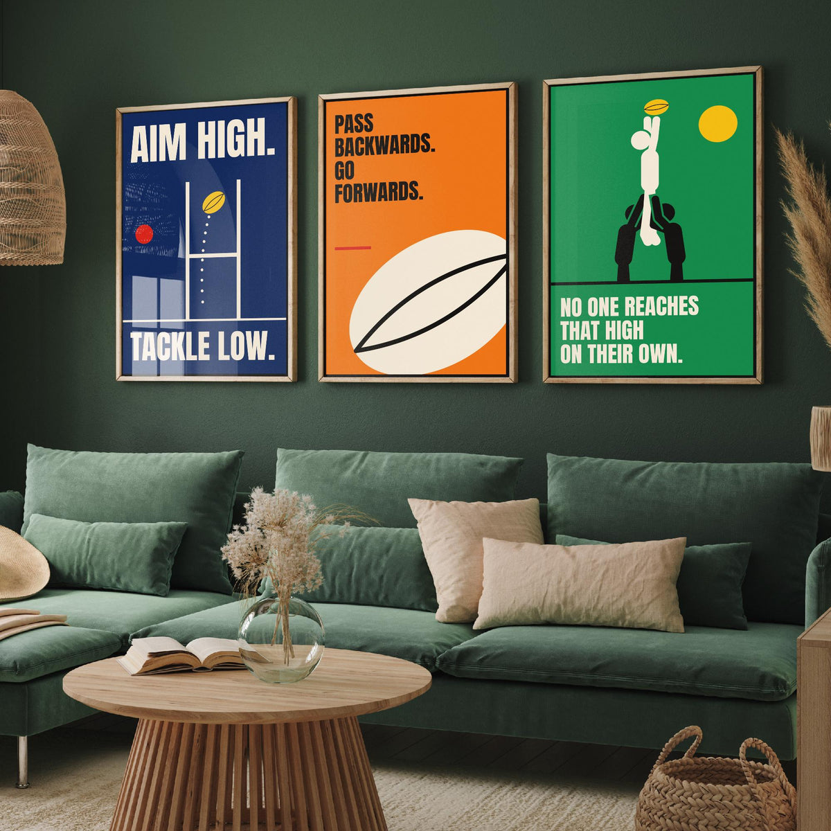 Rugby Quotes Set of Three Art Prints - 3 Bauhaus Rugby Union Posters - Minimalist Sport Wall Art Illustration V1