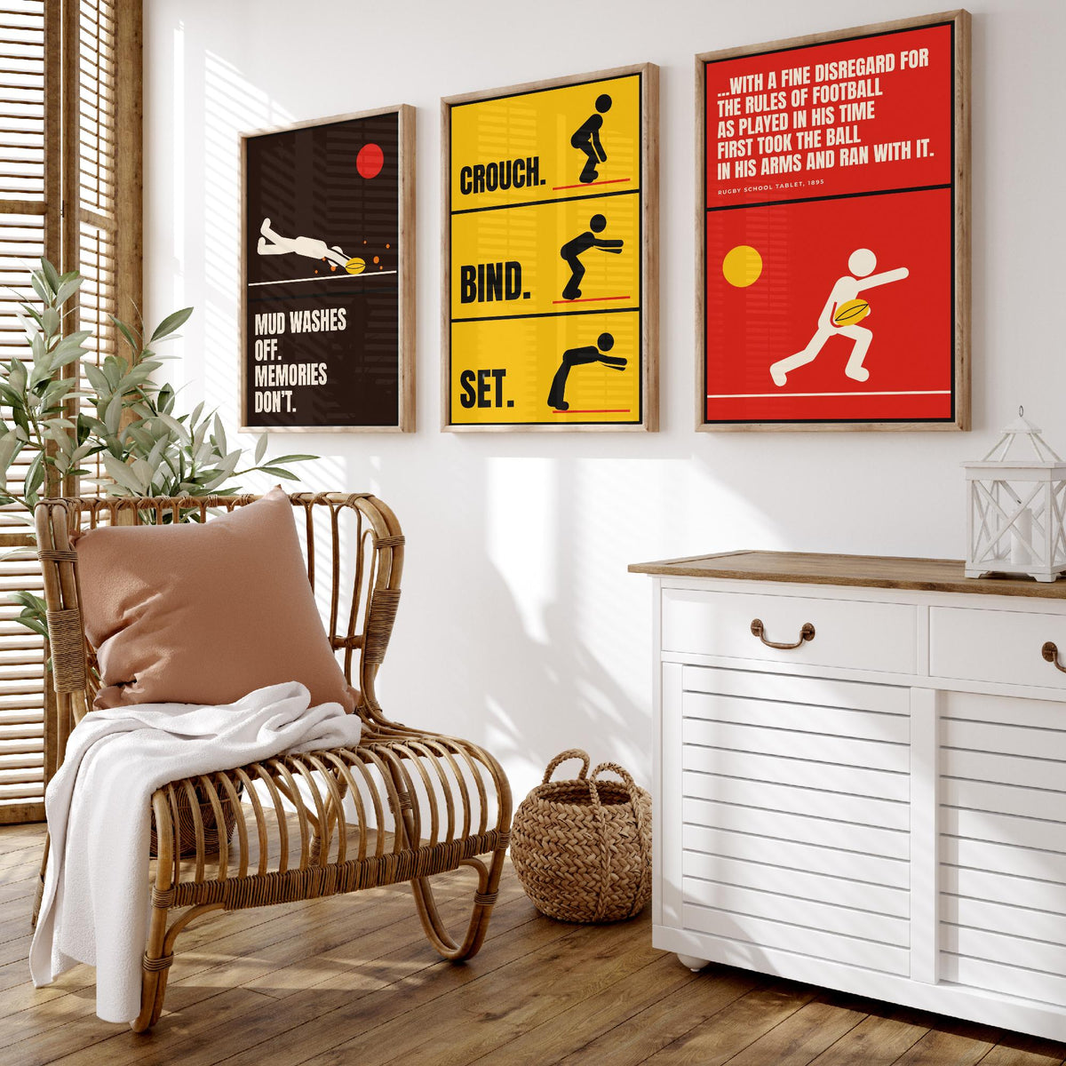 Rugby Quotes Set of Three Art Prints - 3 Retro Bauhaus Rugby Union Posters - Minimalist Sport Wall Art Illustration V2