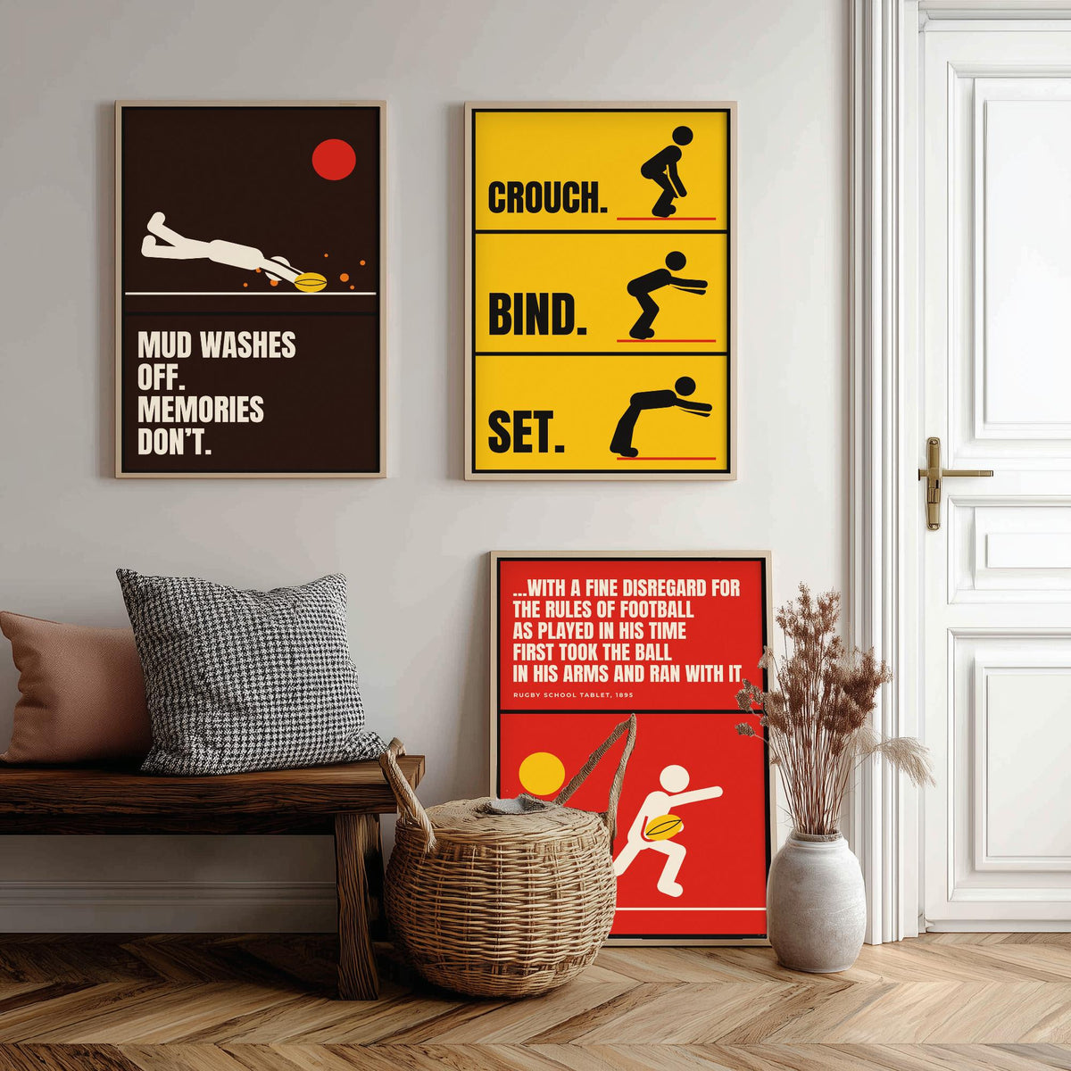 Rugby Quotes Set of Three Art Prints - 3 Retro Bauhaus Rugby Union Posters - Minimalist Sport Wall Art Illustration V2