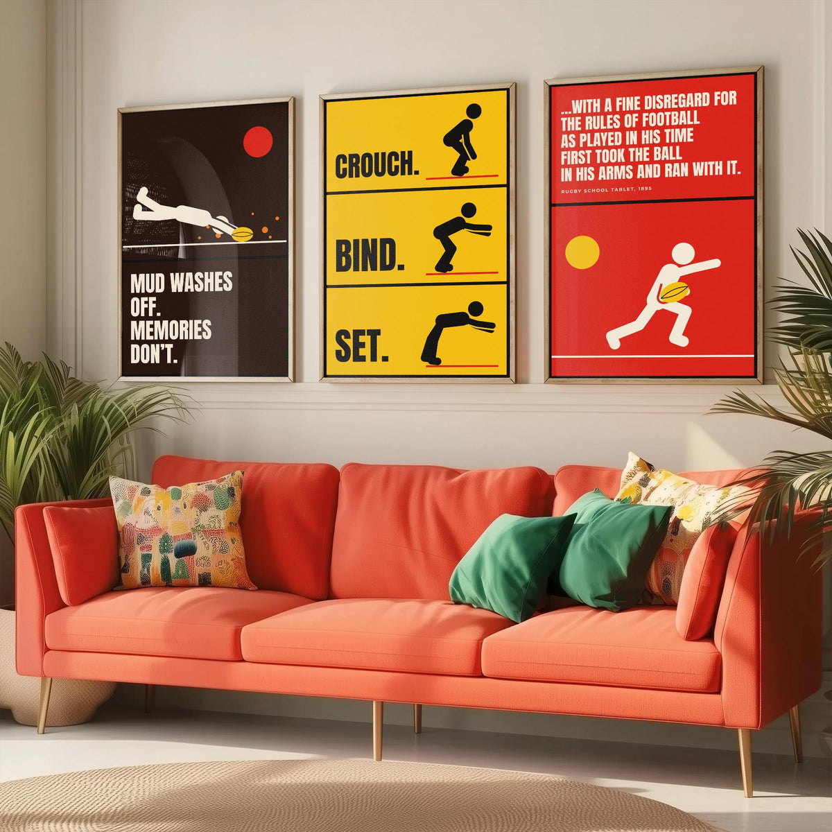 Rugby Quotes Set of Three Art Prints - 3 Retro Bauhaus Rugby Union Posters - Minimalist Sport Wall Art Illustration V2