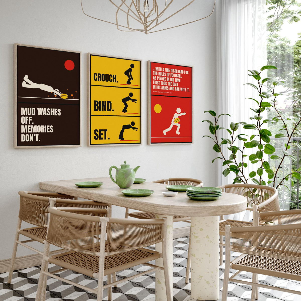 Rugby Quotes Set of Three Art Prints - 3 Retro Bauhaus Rugby Union Posters - Minimalist Sport Wall Art Illustration V2