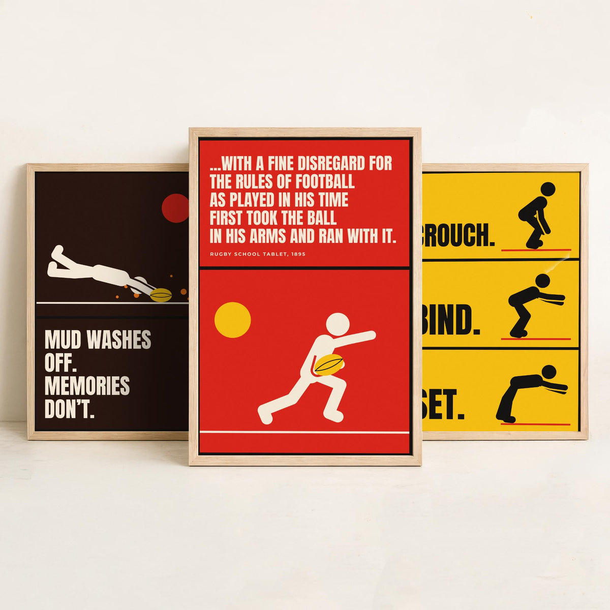 Rugby Quotes Set of Three Art Prints - 3 Retro Bauhaus Rugby Union Posters - Minimalist Sport Wall Art Illustration V2