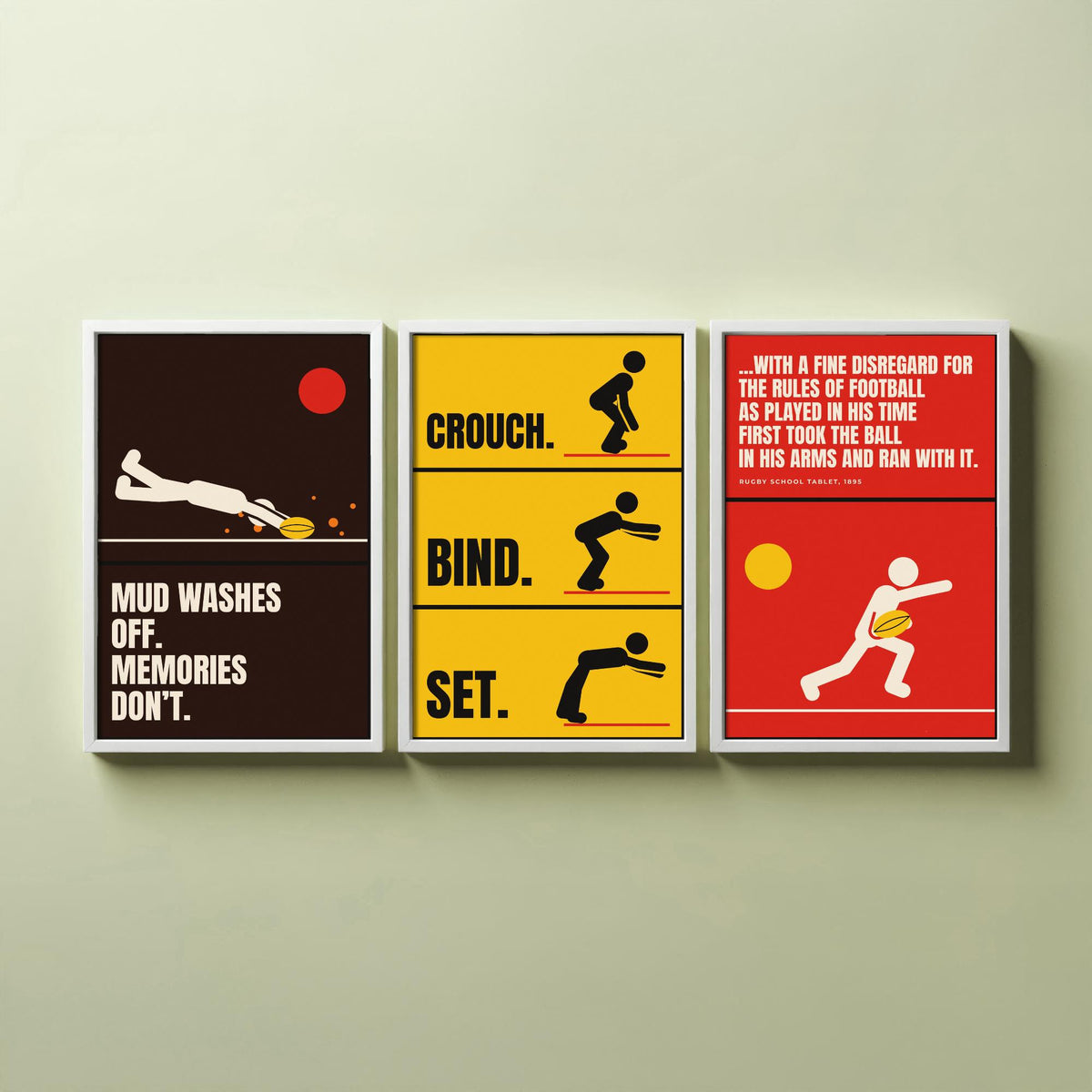 Rugby Quotes Set of Three Art Prints - 3 Retro Bauhaus Rugby Union Posters - Minimalist Sport Wall Art Illustration V2