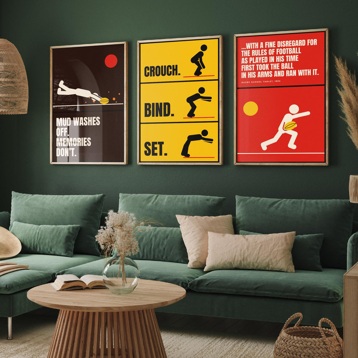 Rugby Quotes Set of Three Art Prints - 3 Retro Bauhaus Rugby Union Posters - Minimalist Sport Wall Art Illustration V2