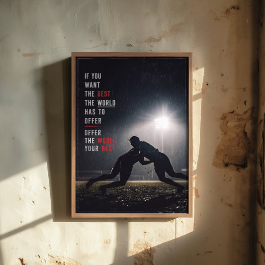 Rugby Poster - Offer the World Your Best Motivational Quote - Tackle in the Rain Photo Art Print - Floodlit Night Match Silhouette 2/3