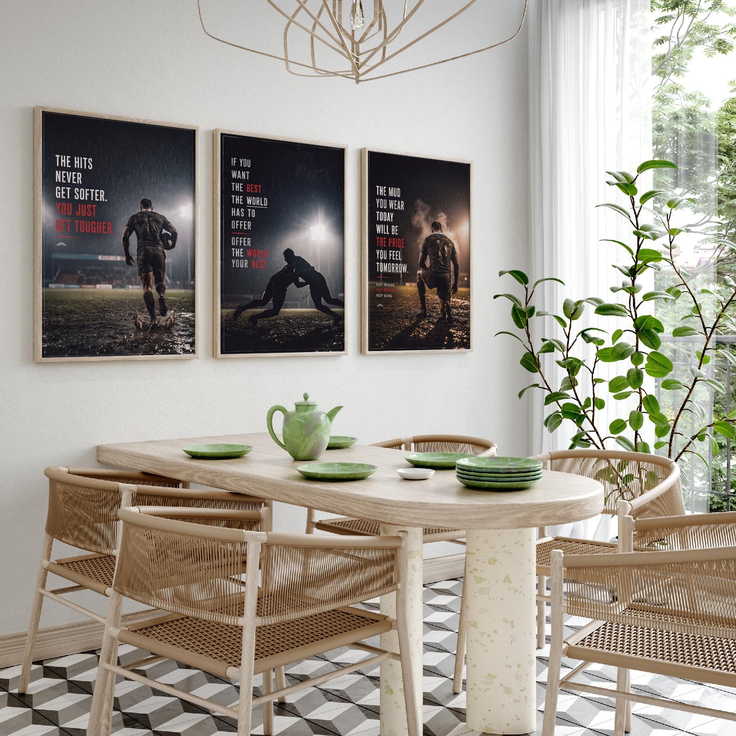 Rugby Motivation Set of Three Prints - 3 Inspirational Quote Posters - Muddy Rugby Player Photo Wall Art - Get Tougher Grit Quotes