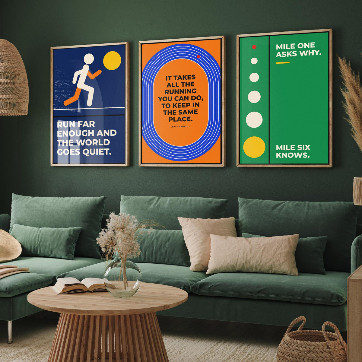 Running Quotes Set of Three Art Prints - 3 Bauhaus Runner Posters - Minimalist Sport Wall Art Illustration V1