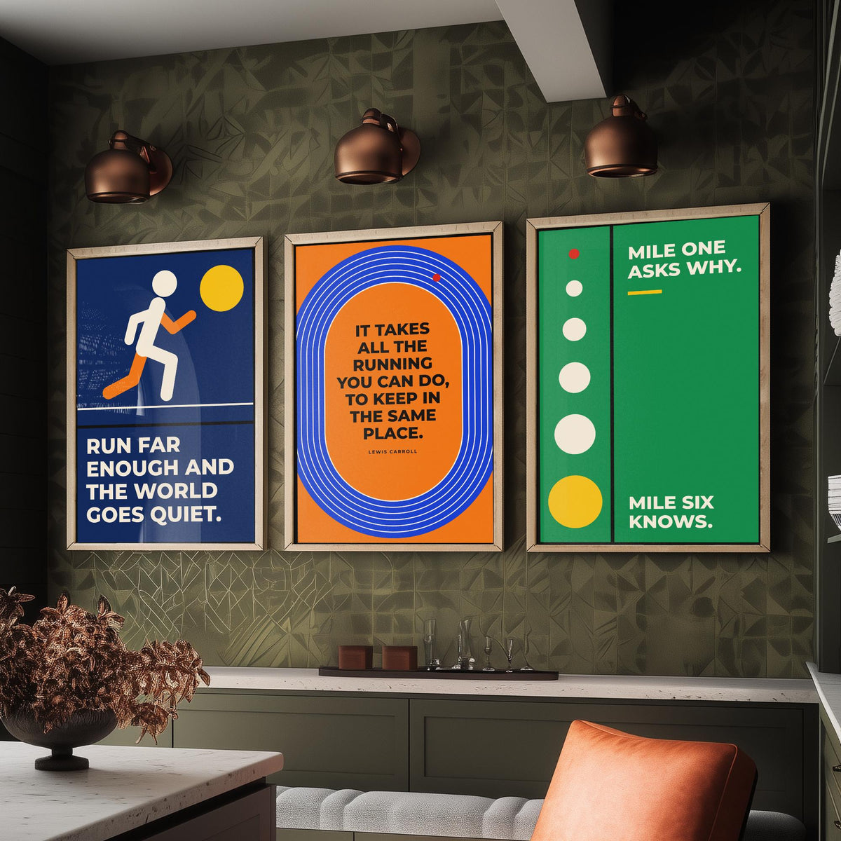Running Quotes Set of Three Art Prints - 3 Bauhaus Runner Posters - Minimalist Sport Wall Art Illustration V1