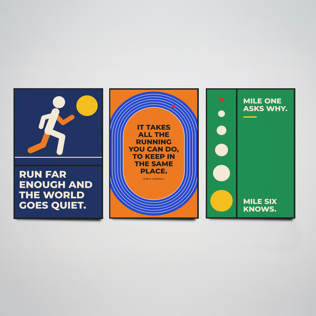 Running Quotes Set of Three Art Prints - 3 Bauhaus Runner Posters - Minimalist Sport Wall Art Illustration V1