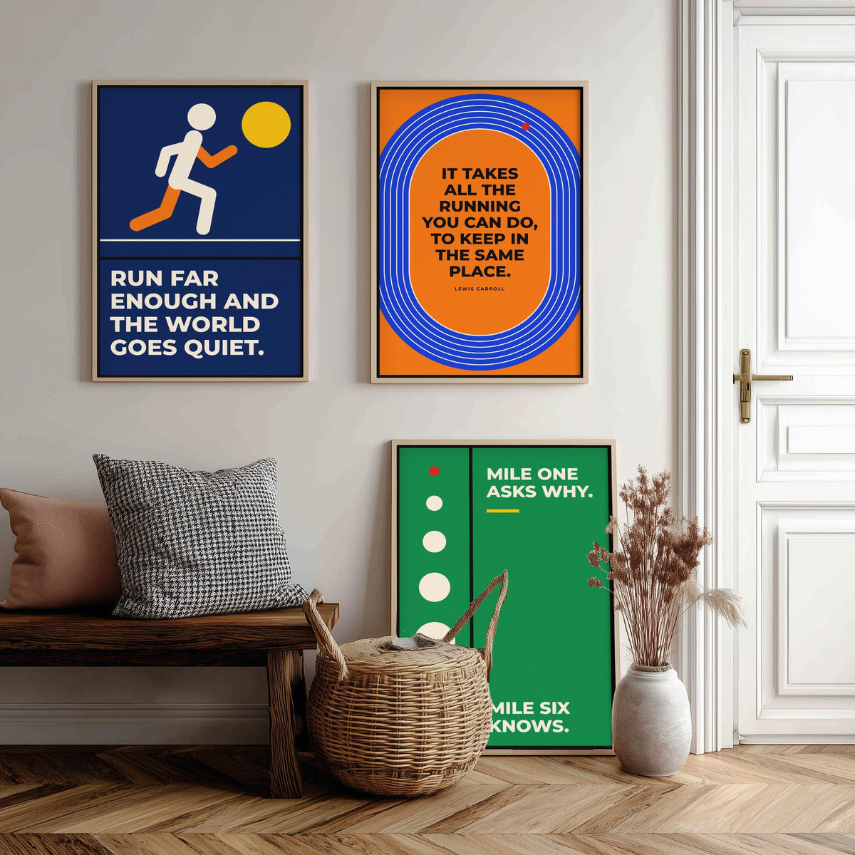 Running Quotes Set of Three Art Prints - 3 Bauhaus Runner Posters - Minimalist Sport Wall Art Illustration V1