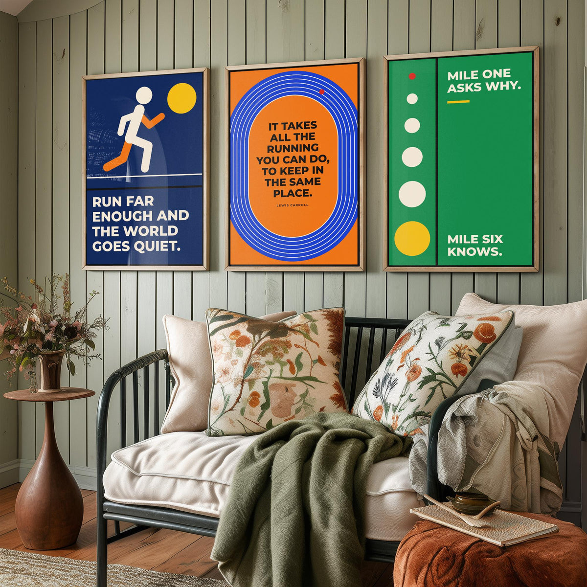 Running Quotes Set of Three Art Prints - 3 Bauhaus Runner Posters - Minimalist Sport Wall Art Illustration V1