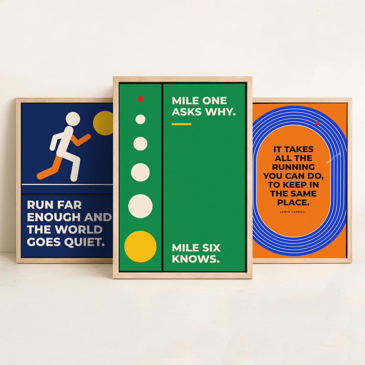 Running Quotes Set of Three Art Prints - 3 Bauhaus Runner Posters - Minimalist Sport Wall Art Illustration V1