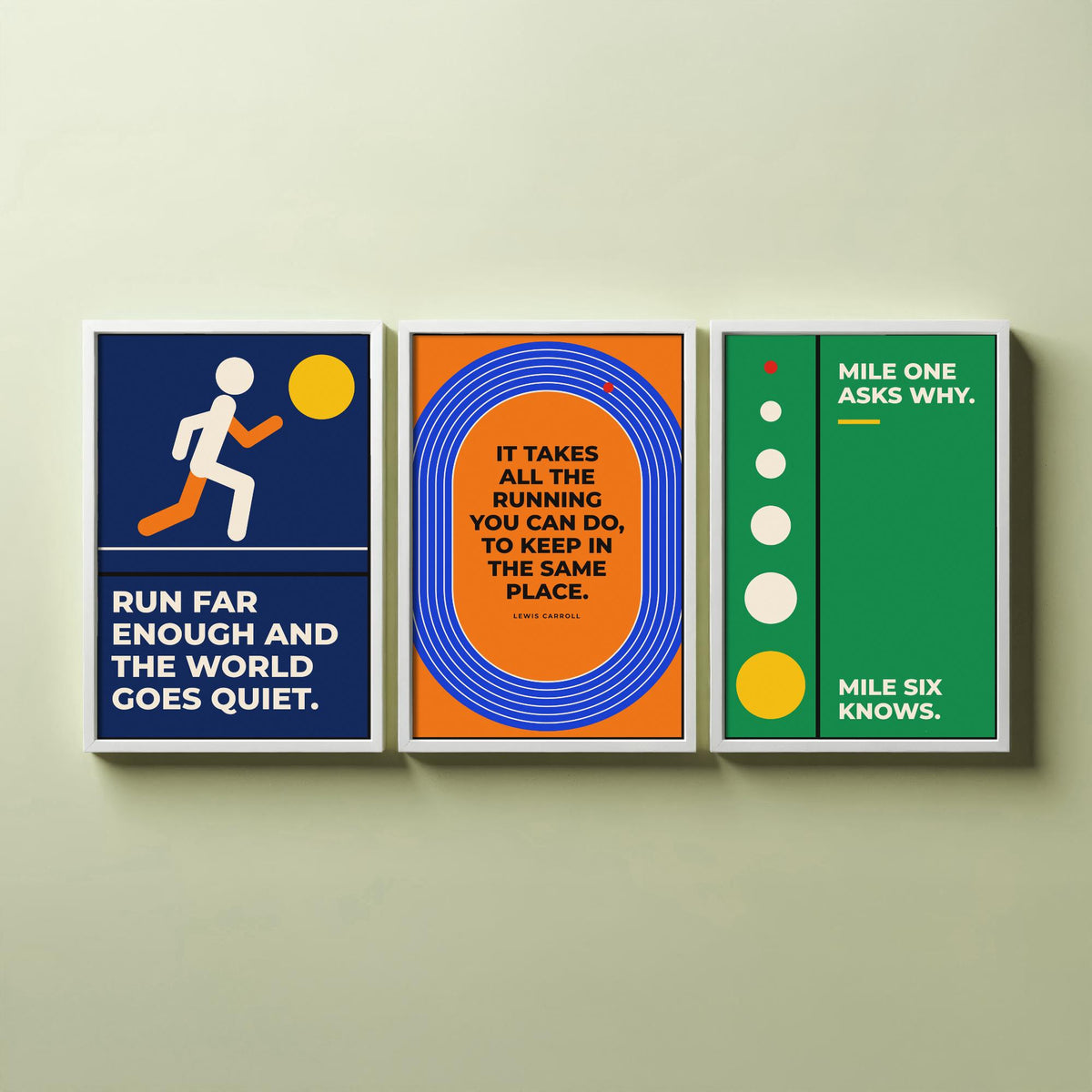 Running Quotes Set of Three Art Prints - 3 Bauhaus Runner Posters - Minimalist Sport Wall Art Illustration V1