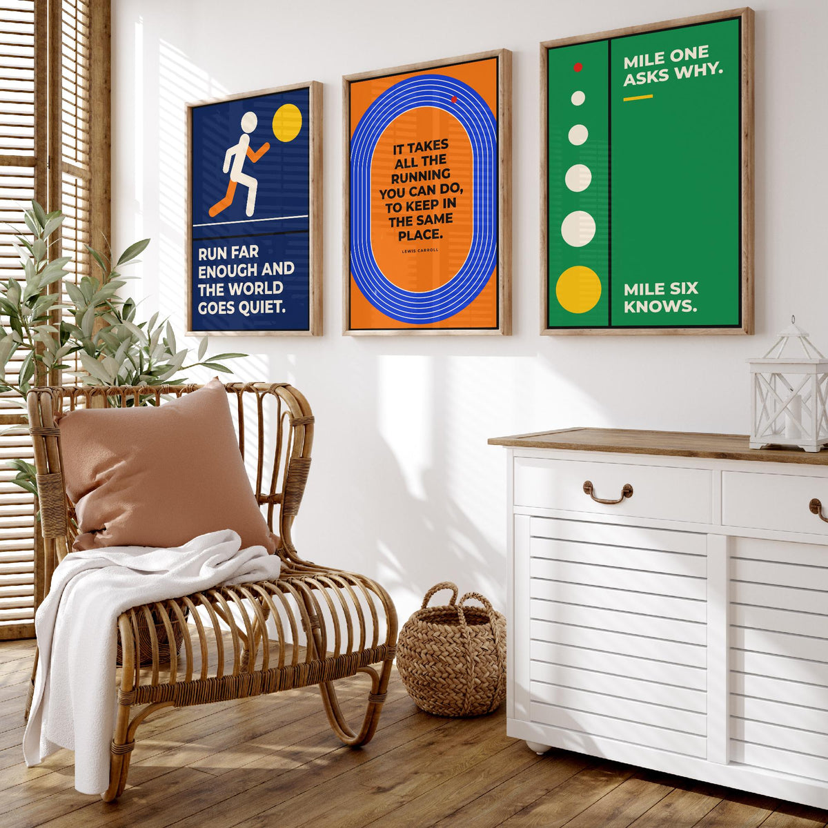 Running Quotes Set of Three Art Prints - 3 Bauhaus Runner Posters - Minimalist Sport Wall Art Illustration V1