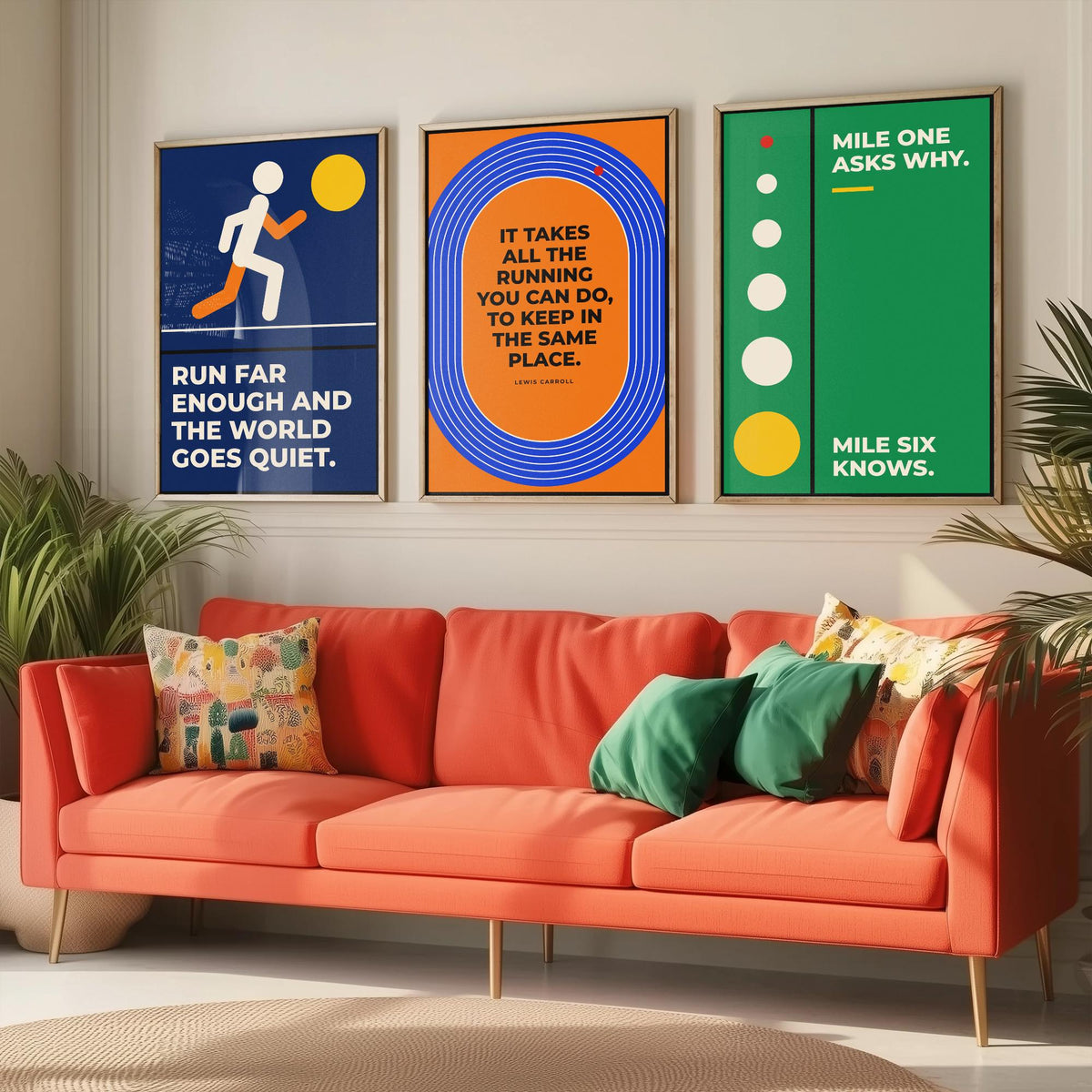 Running Quotes Set of Three Art Prints - 3 Bauhaus Runner Posters - Minimalist Sport Wall Art Illustration V1