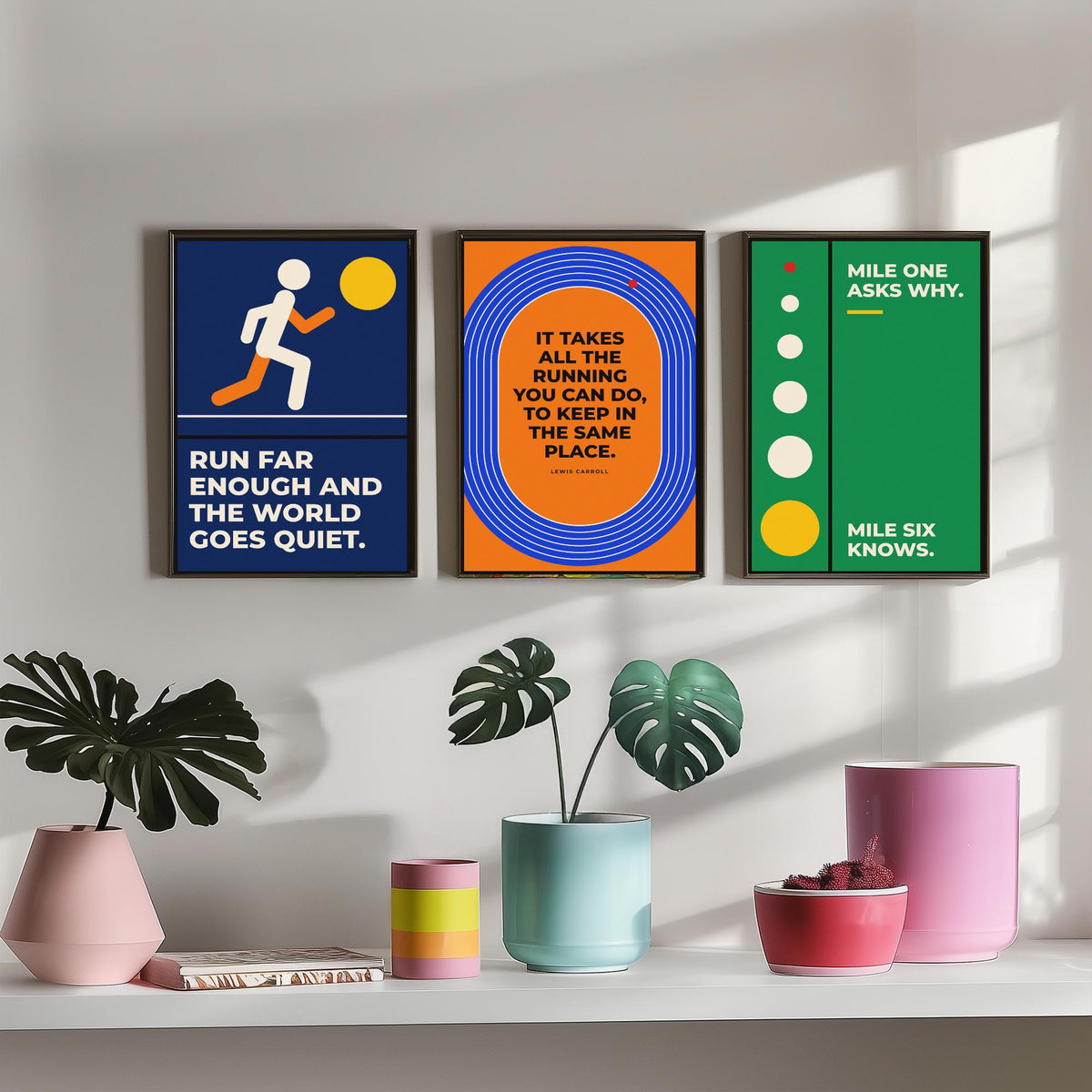 Running Quotes Set of Three Art Prints - 3 Bauhaus Runner Posters - Minimalist Sport Wall Art Illustration V1