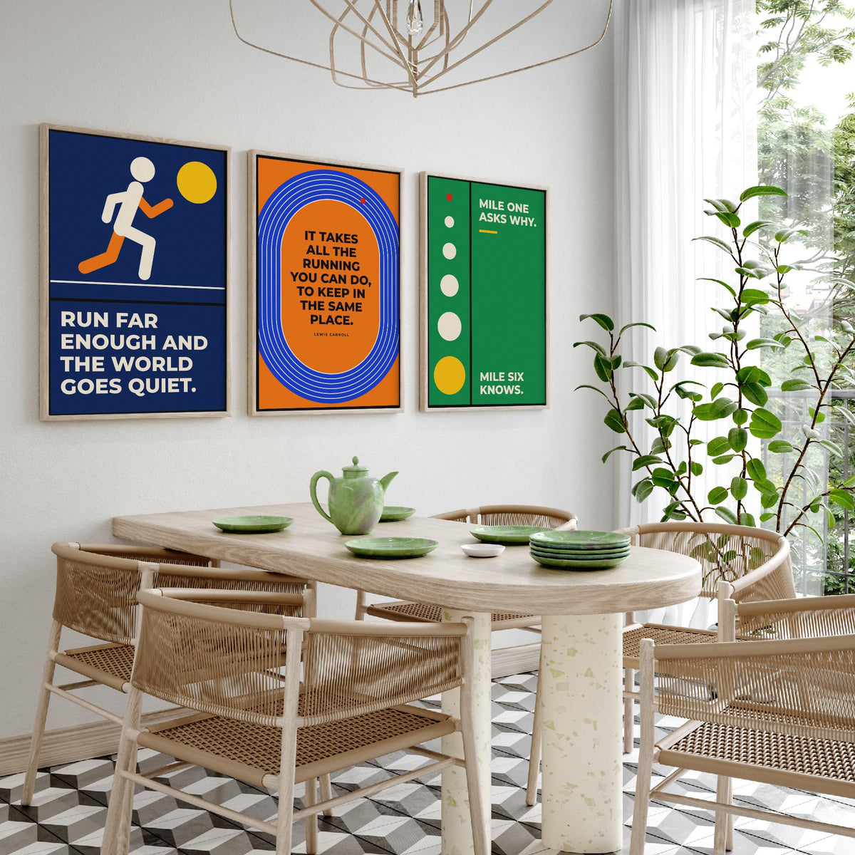 Running Quotes Set of Three Art Prints - 3 Bauhaus Runner Posters - Minimalist Sport Wall Art Illustration V1