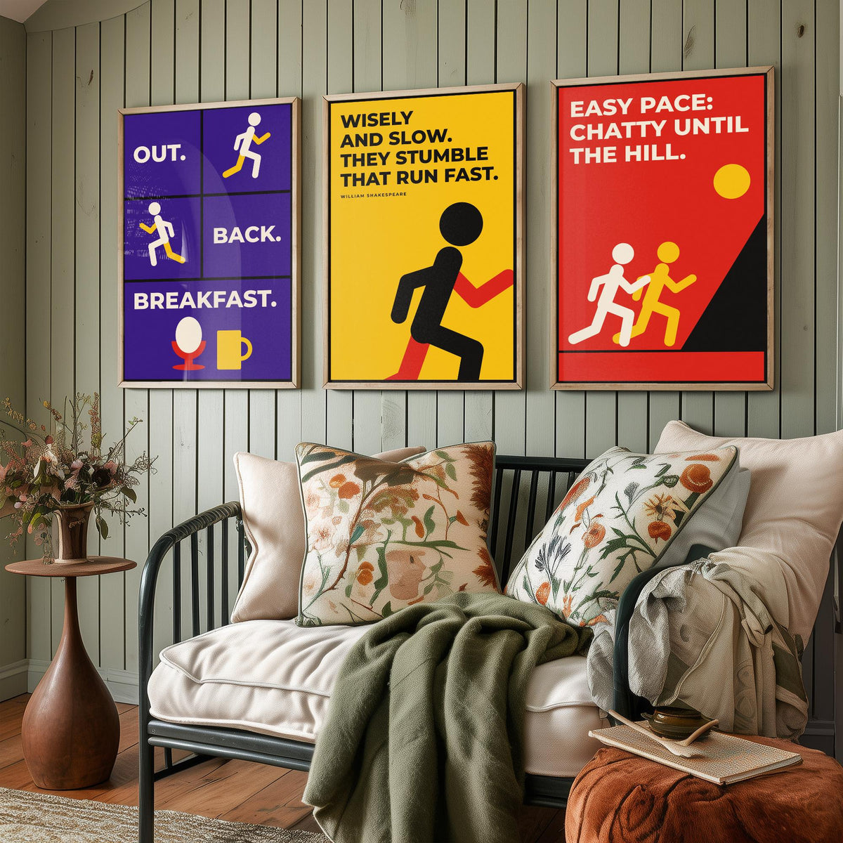 Running Quotes Set of Three Art Prints - 3 Retro Bauhaus Runner Posters - Minimalist Sport Wall Art Illustration V2