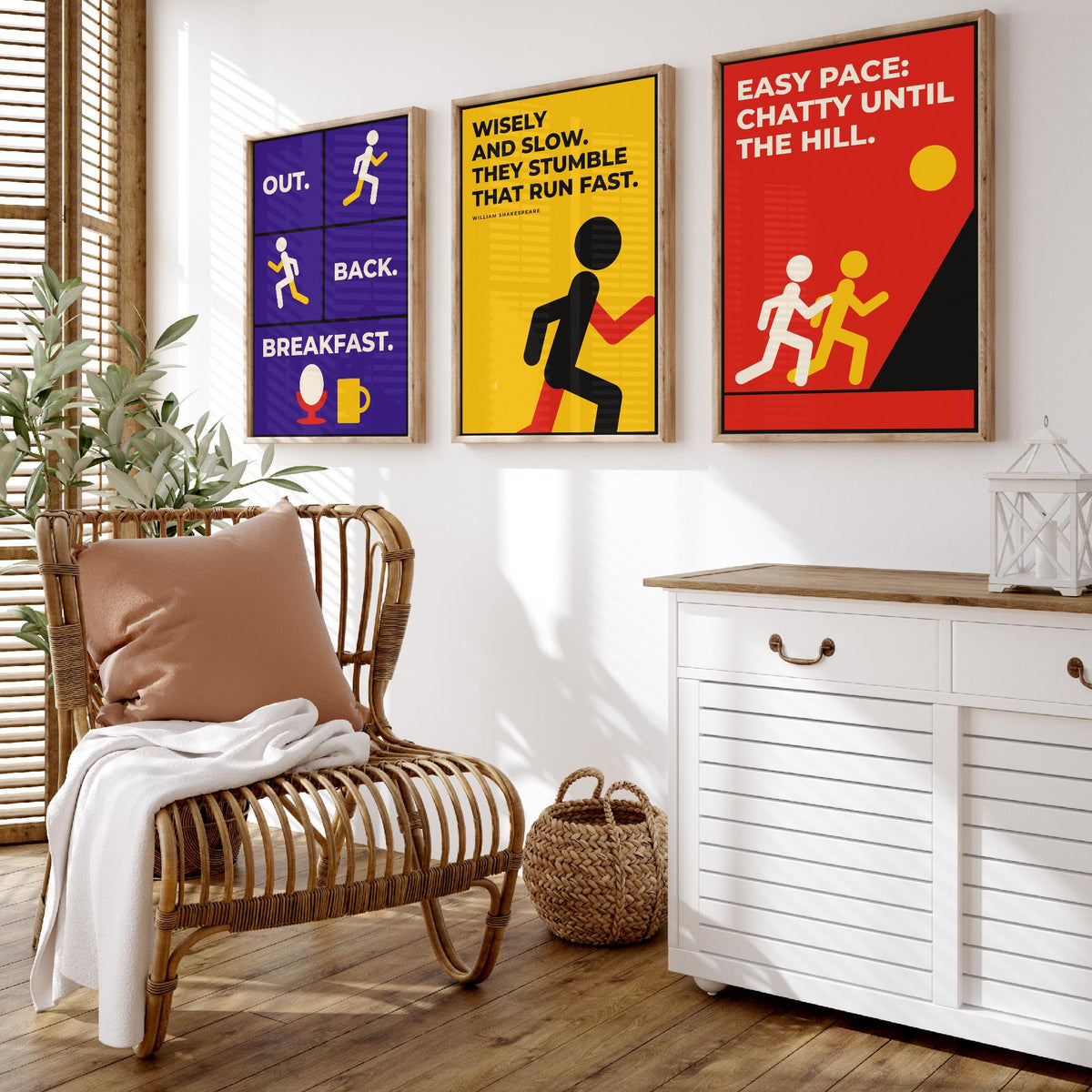 Running Quotes Set of Three Art Prints - 3 Retro Bauhaus Runner Posters - Minimalist Sport Wall Art Illustration V2
