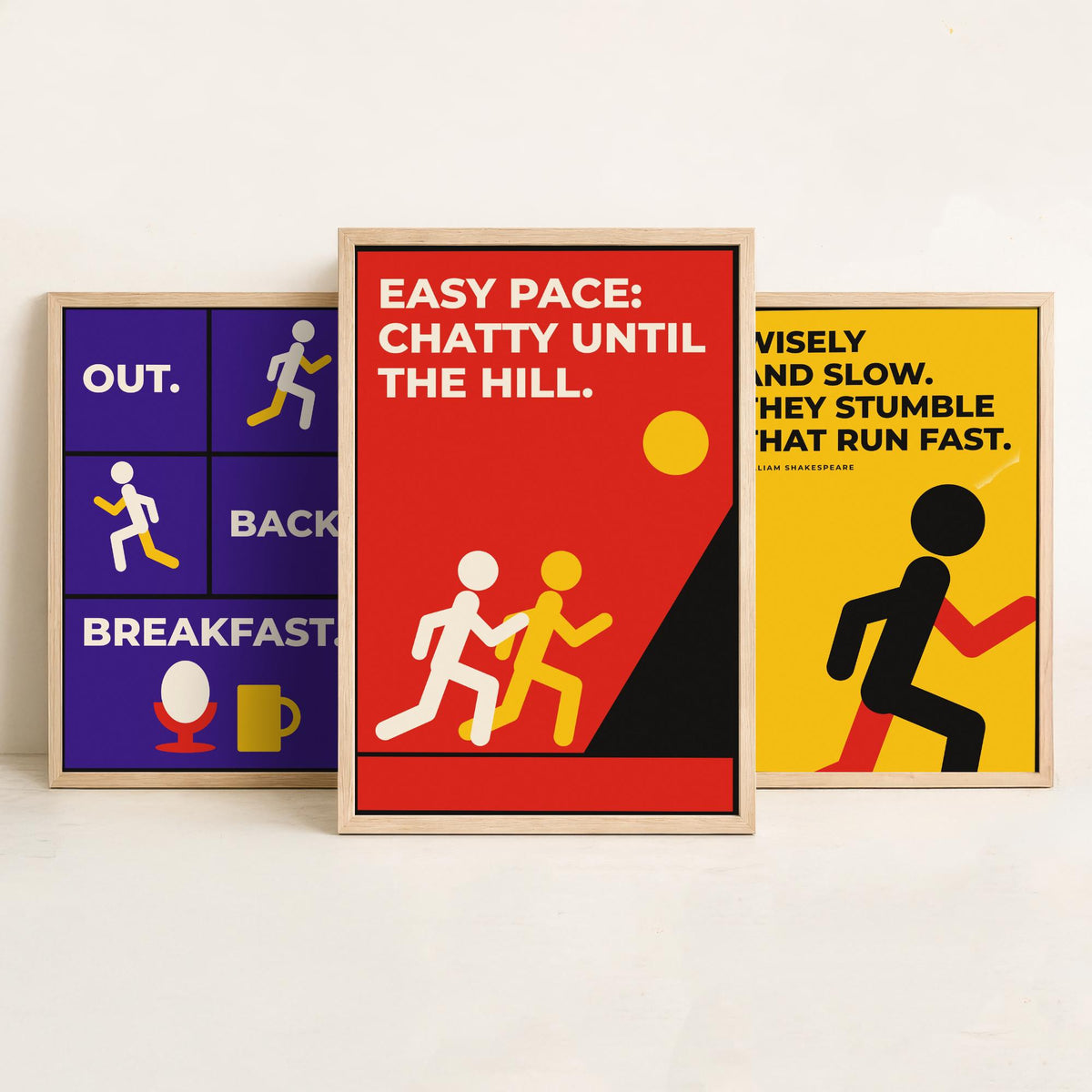 Running Quotes Set of Three Art Prints - 3 Retro Bauhaus Runner Posters - Minimalist Sport Wall Art Illustration V2