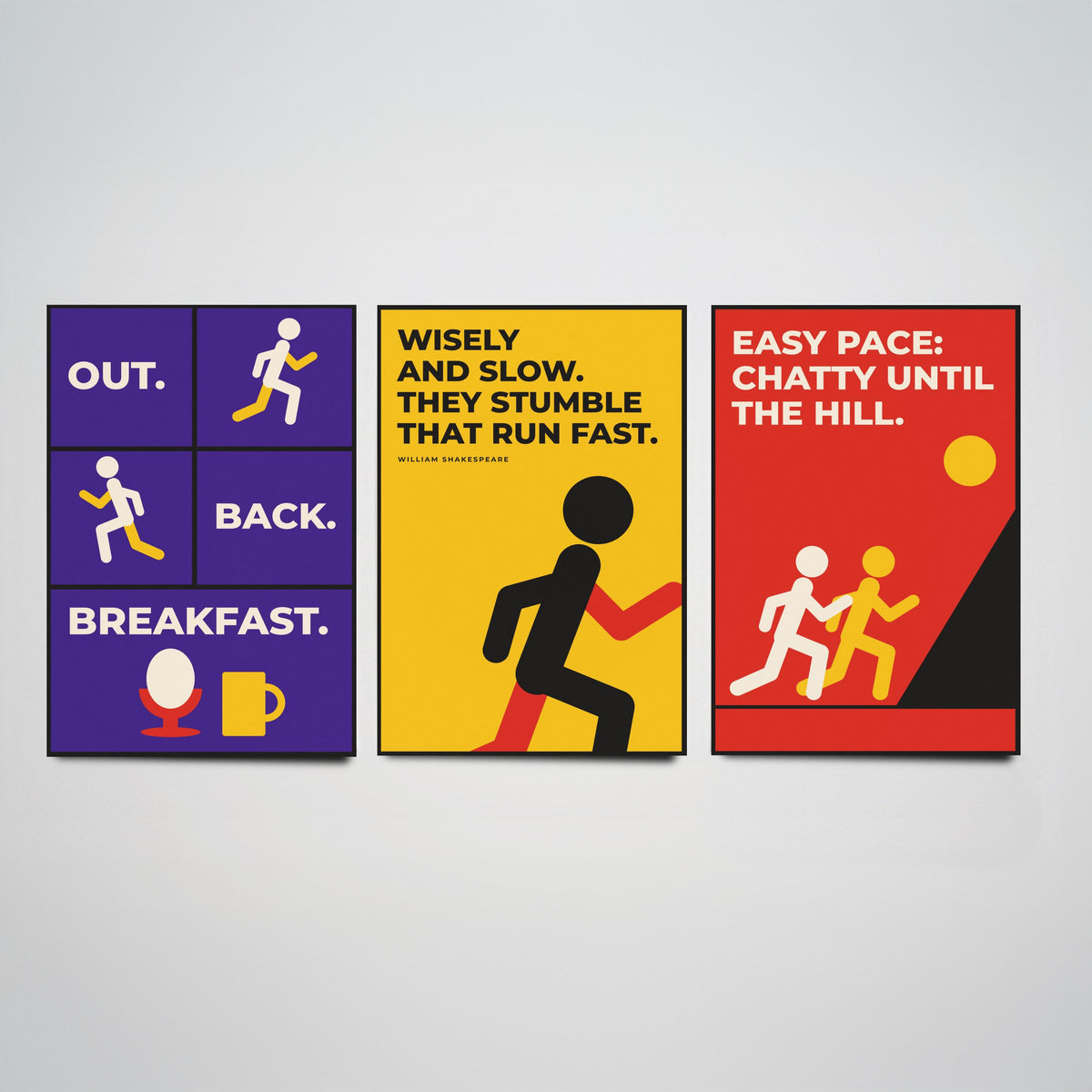 Running Quotes Set of Three Art Prints - 3 Retro Bauhaus Runner Posters - Minimalist Sport Wall Art Illustration V2