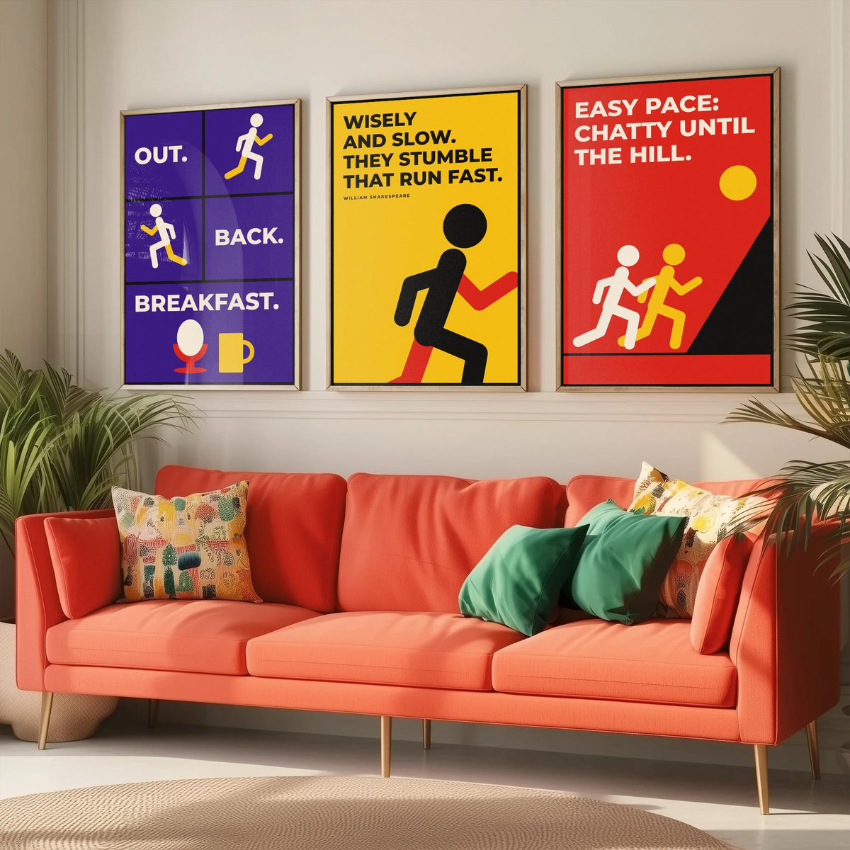 Running Quotes Set of Three Art Prints - 3 Retro Bauhaus Runner Posters - Minimalist Sport Wall Art Illustration V2
