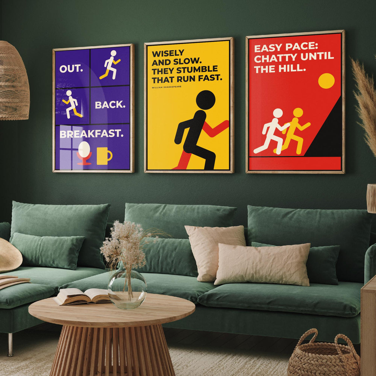 Running Quotes Set of Three Art Prints - 3 Retro Bauhaus Runner Posters - Minimalist Sport Wall Art Illustration V2