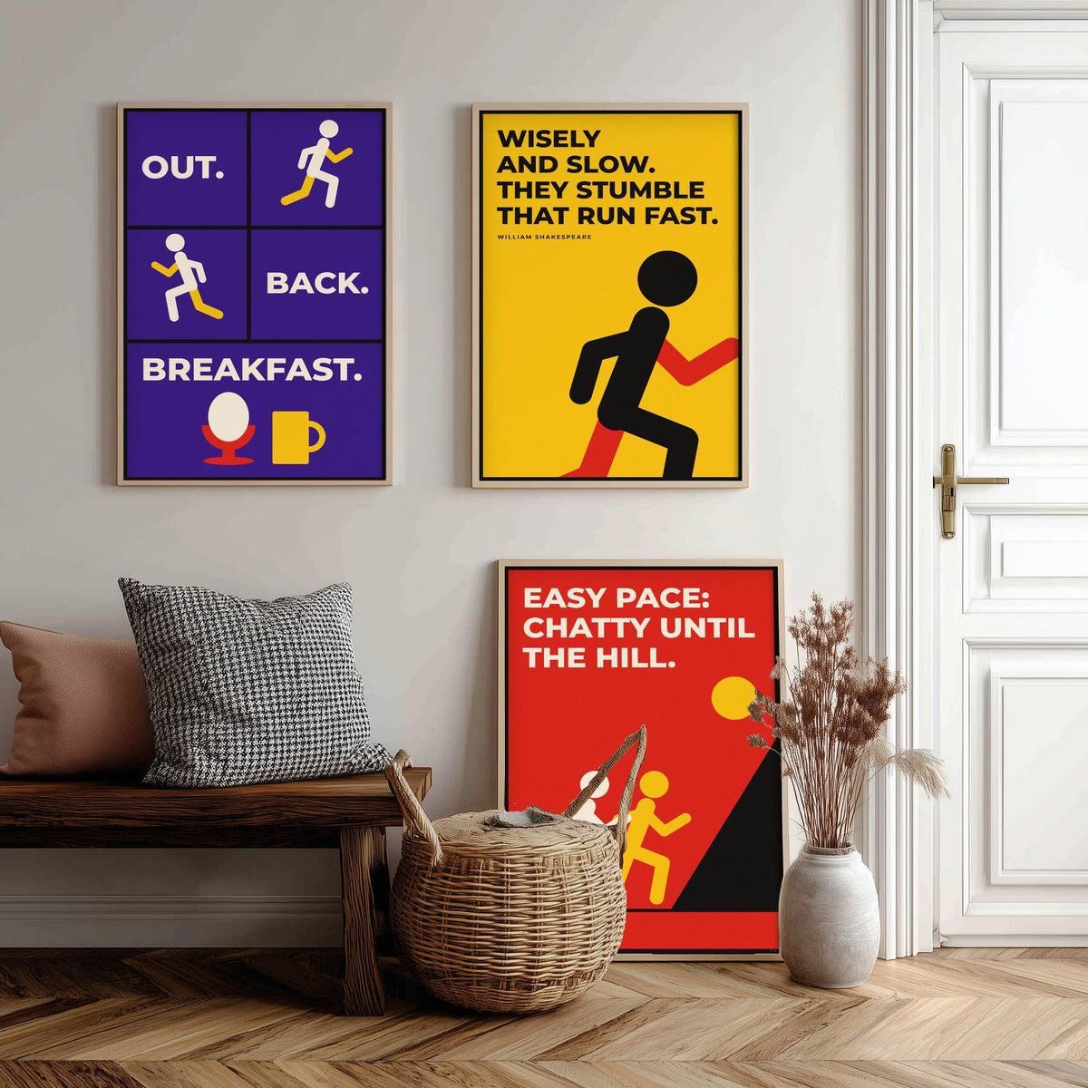 Running Quotes Set of Three Art Prints - 3 Retro Bauhaus Runner Posters - Minimalist Sport Wall Art Illustration V2