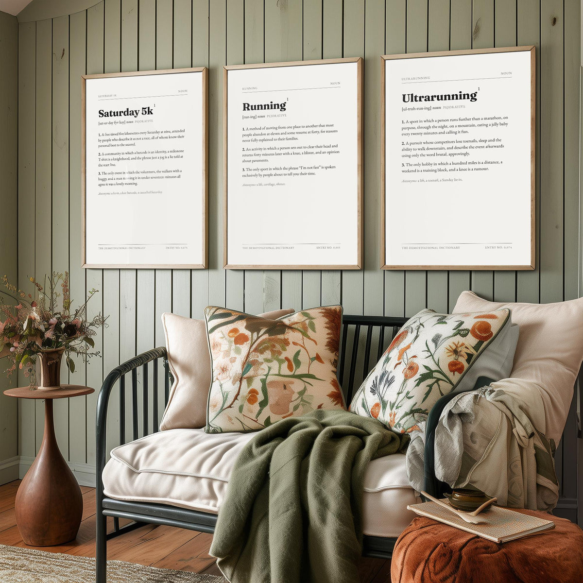 Running Demotivational Dictionary Set of Three Art Prints - Saturday 5k, Running, Ultrarunning - Dry Humour Typography Poster