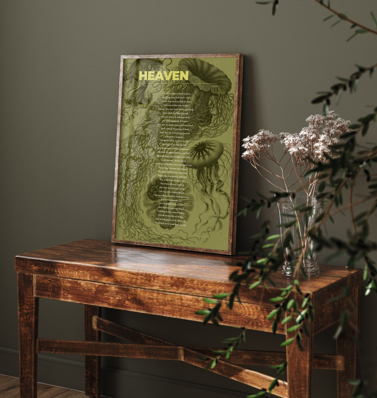 Heaven by Rupert Brooke Art Print - Full Poem Poster - Fish Poetry over Ernst Haeckel Jellyfish Illustration - Kunstformen der Natur