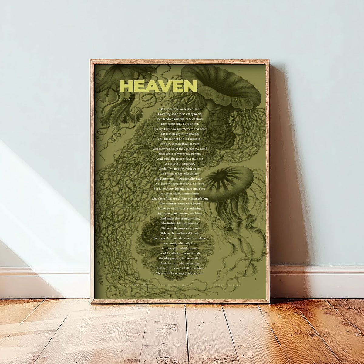 Heaven by Rupert Brooke Art Print - Full Poem Poster - Fish Poetry over Ernst Haeckel Jellyfish Illustration - Kunstformen der Natur