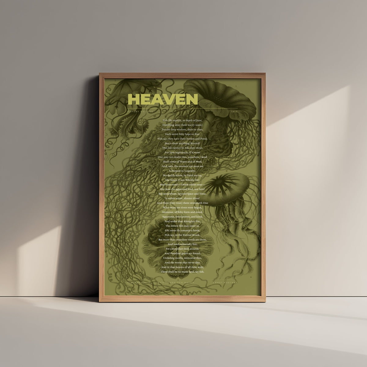 Heaven by Rupert Brooke Art Print - Full Poem Poster - Fish Poetry over Ernst Haeckel Jellyfish Illustration - Kunstformen der Natur