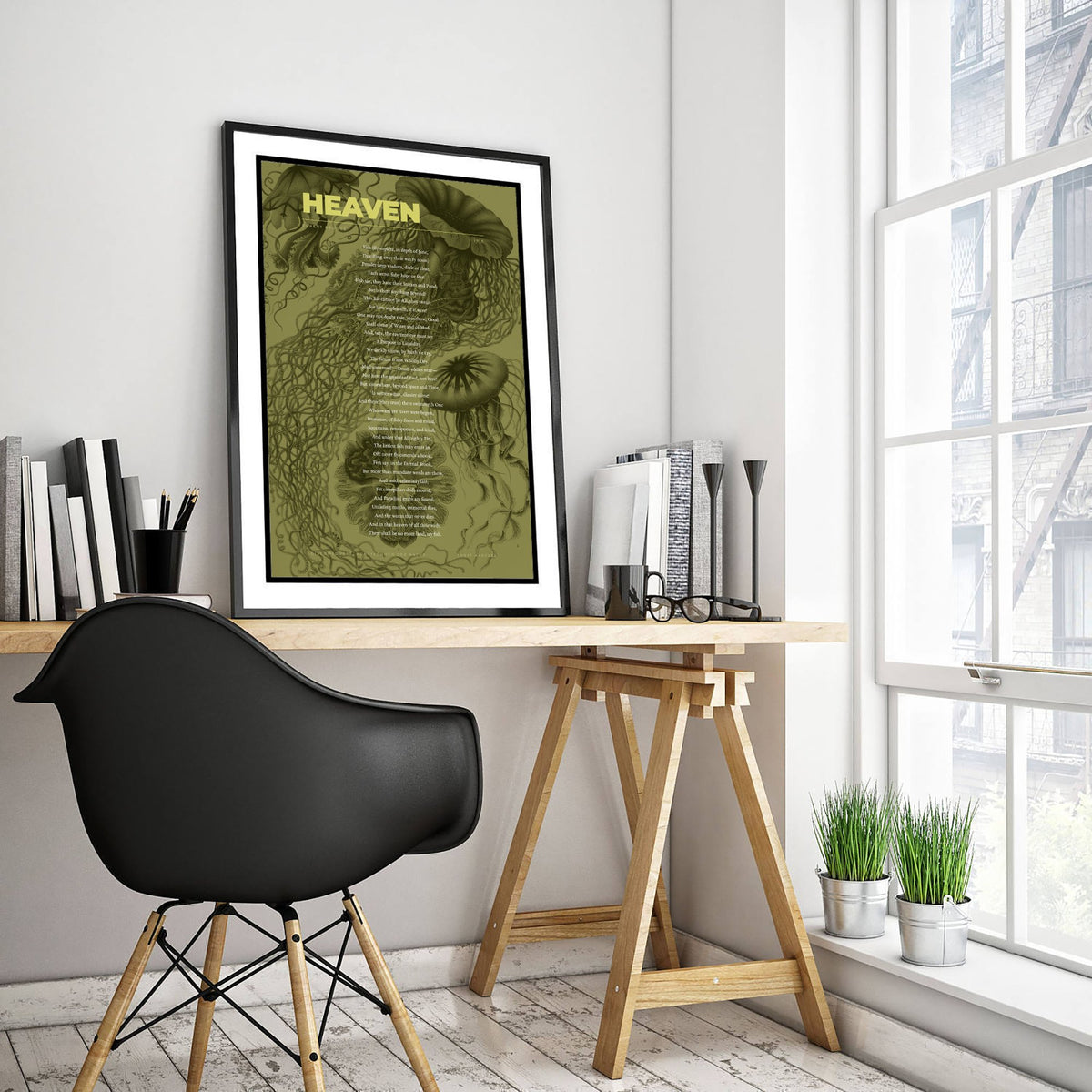 Heaven by Rupert Brooke Art Print - Full Poem Poster - Fish Poetry over Ernst Haeckel Jellyfish Illustration - Kunstformen der Natur