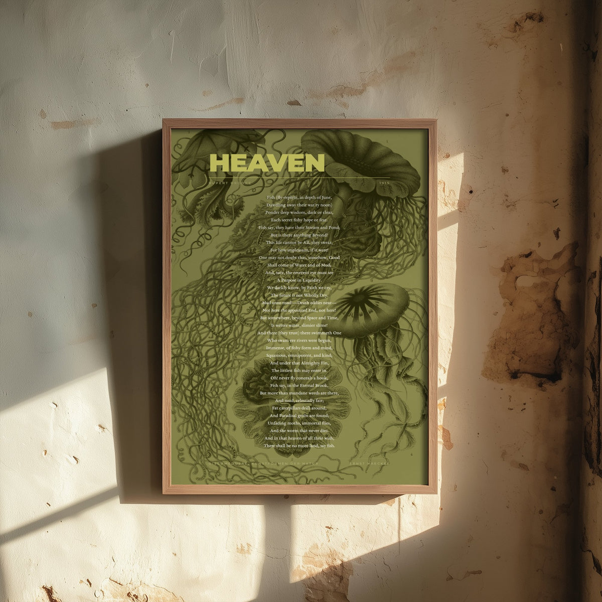 Heaven by Rupert Brooke Art Print - Full Poem Poster - Fish Poetry over Ernst Haeckel Jellyfish Illustration - Kunstformen der Natur