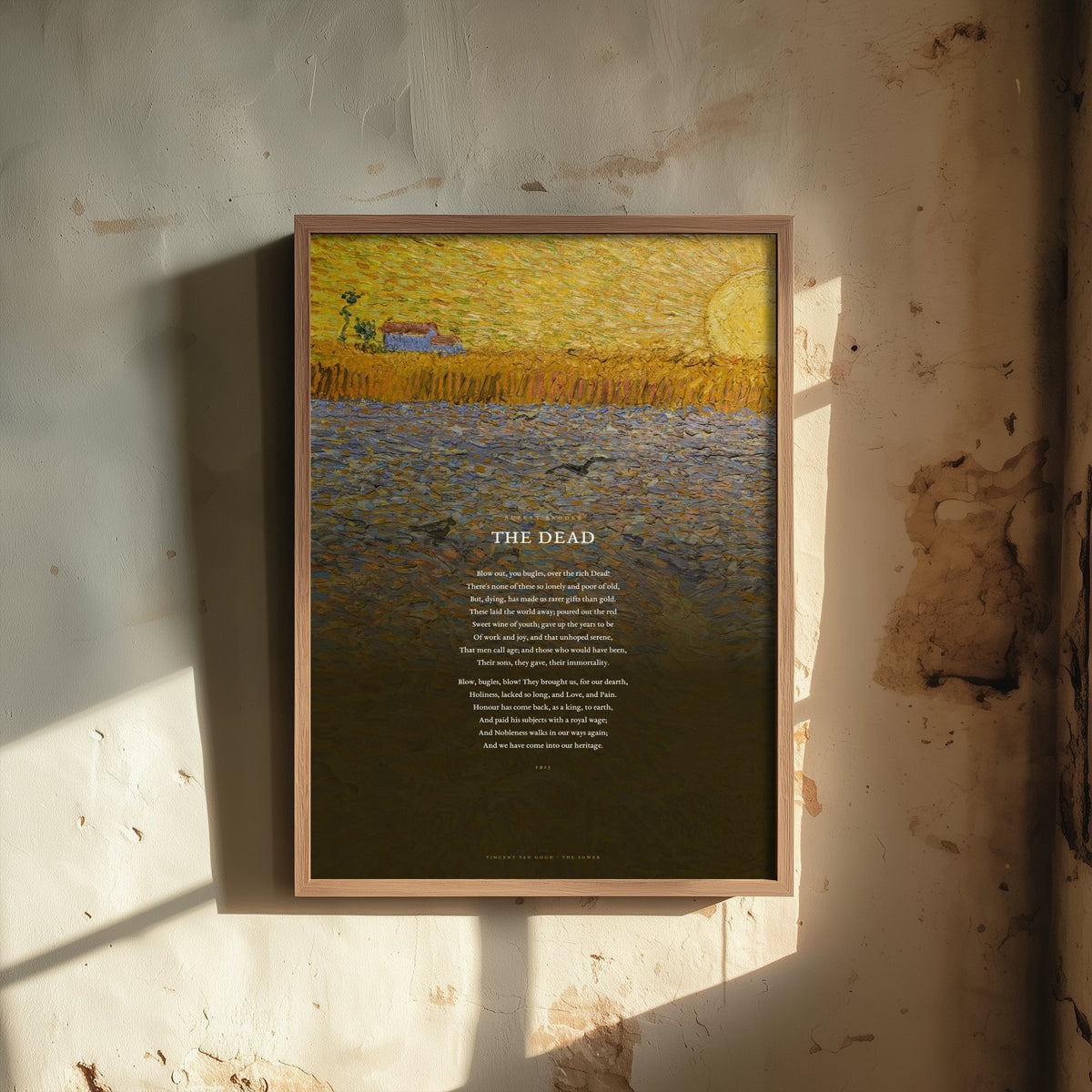 The Dead by Rupert Brooke Art Print - Full Poem over Van Gogh The Sower at Sunset Painting - War Sonnet Poetry Poster - Remembrance