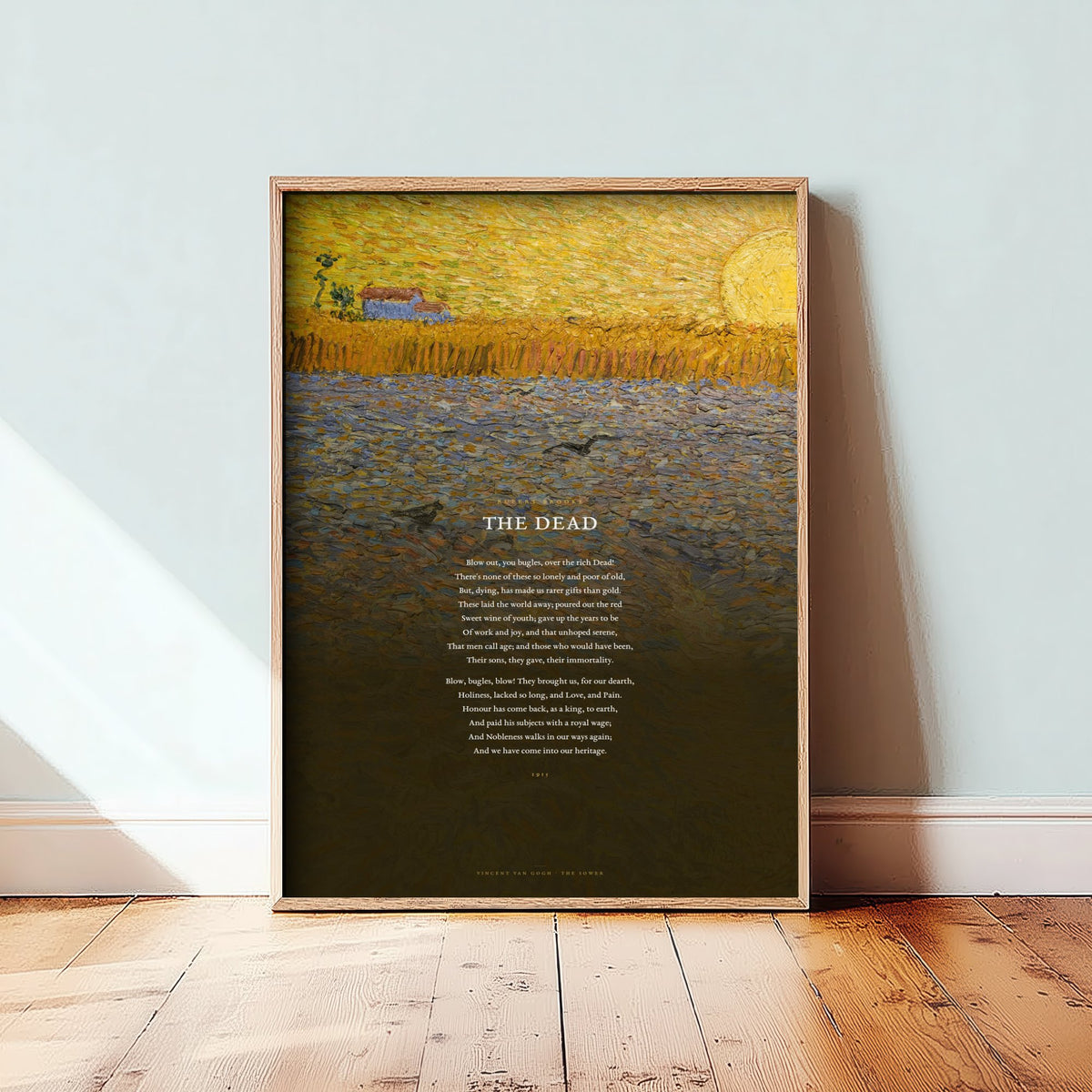 The Dead by Rupert Brooke Art Print - Full Poem over Van Gogh The Sower at Sunset Painting - War Sonnet Poetry Poster - Remembrance