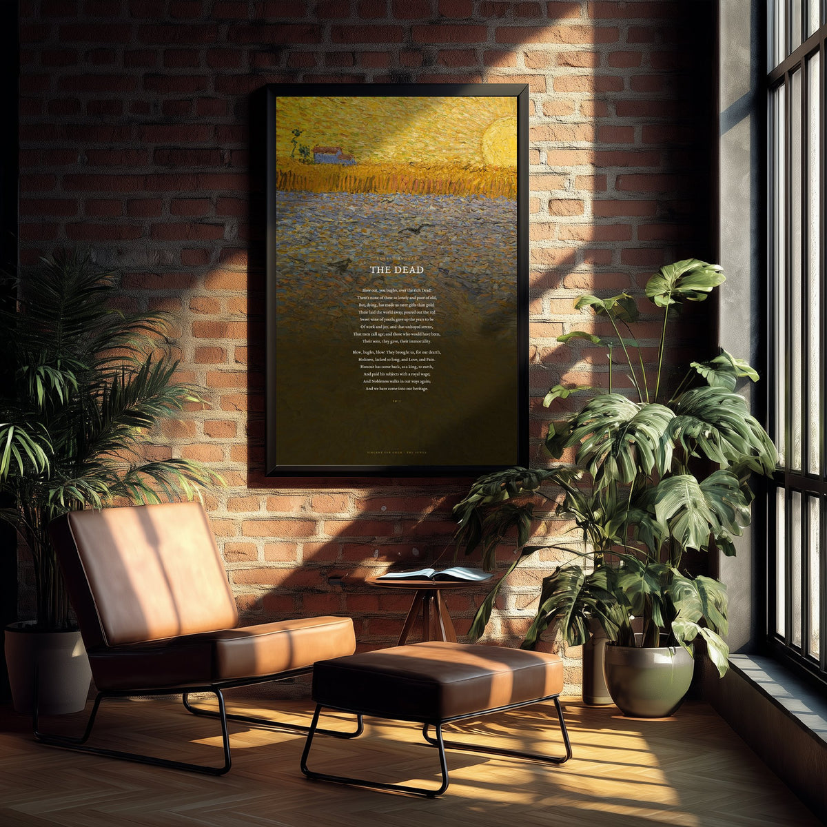 The Dead by Rupert Brooke Art Print - Full Poem over Van Gogh The Sower at Sunset Painting - War Sonnet Poetry Poster - Remembrance