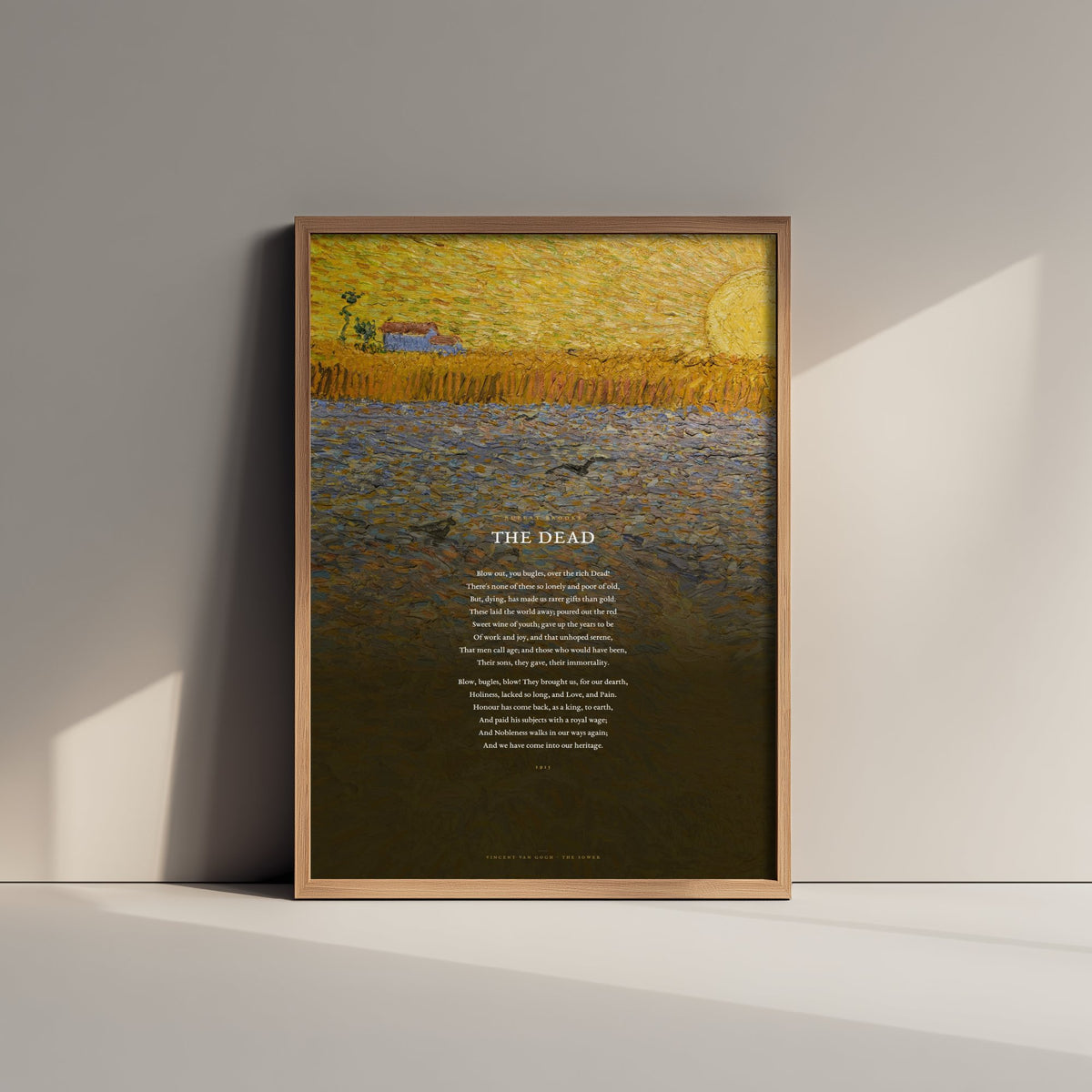 The Dead by Rupert Brooke Art Print - Full Poem over Van Gogh The Sower at Sunset Painting - War Sonnet Poetry Poster - Remembrance