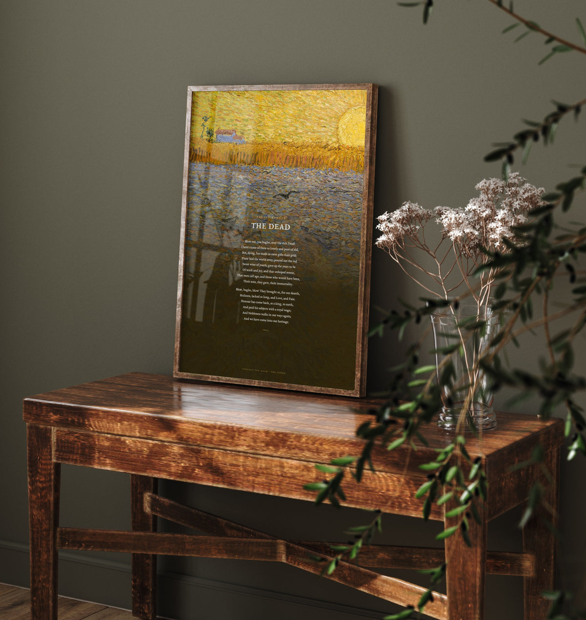 The Dead by Rupert Brooke Art Print - Full Poem over Van Gogh The Sower at Sunset Painting - War Sonnet Poetry Poster - Remembrance