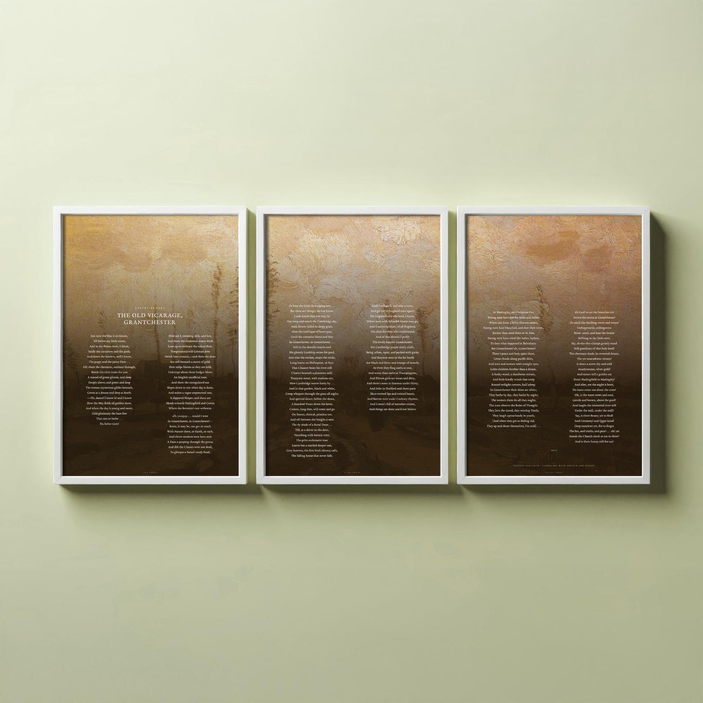 The Old Vicarage Grantchester by Rupert Brooke Set of Three Art Prints - Full Poem over Van Gogh Painting - English Poetry Poster Triptych
