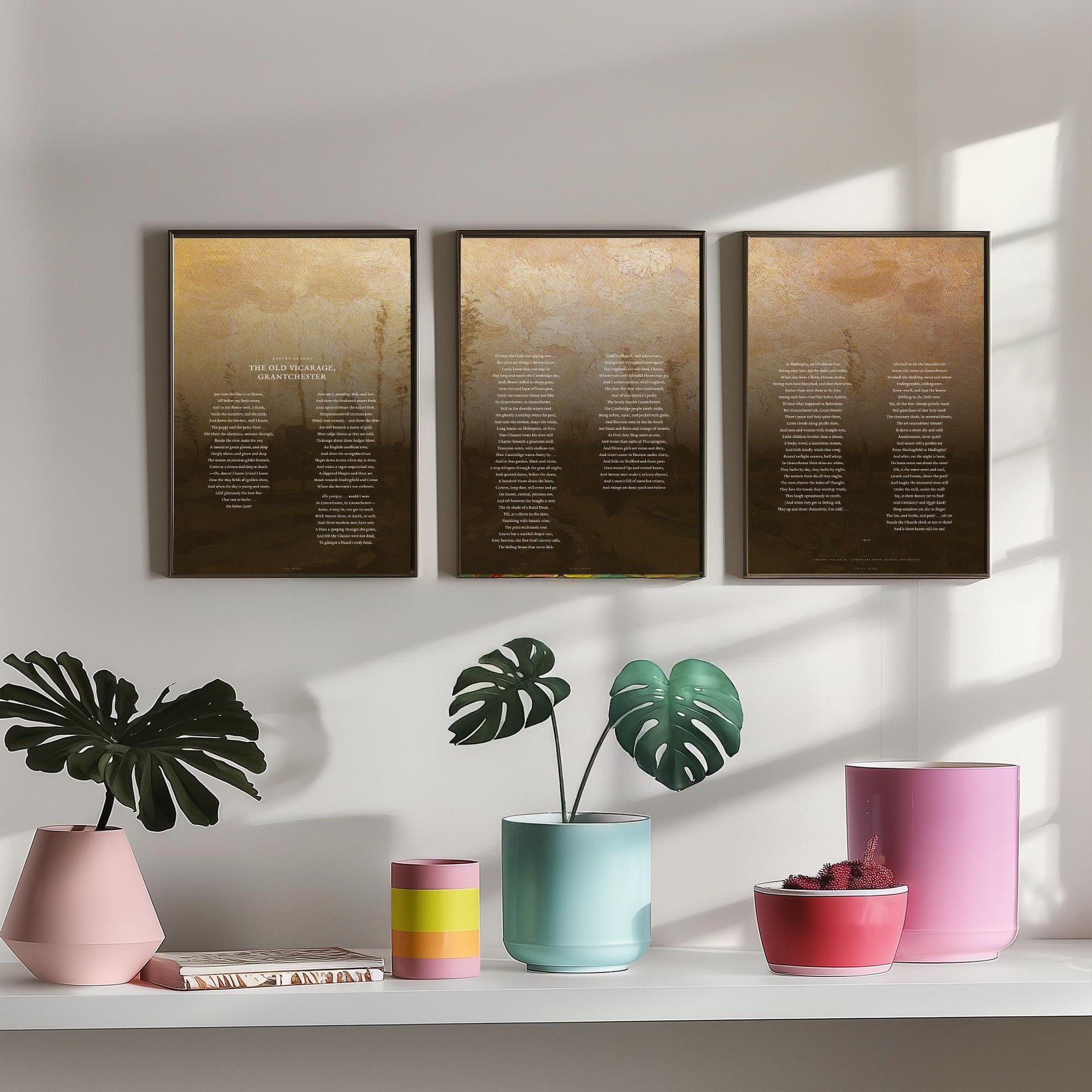 The Old Vicarage Grantchester by Rupert Brooke Set of Three Art Prints - Full Poem over Van Gogh Painting - English Poetry Poster Triptych