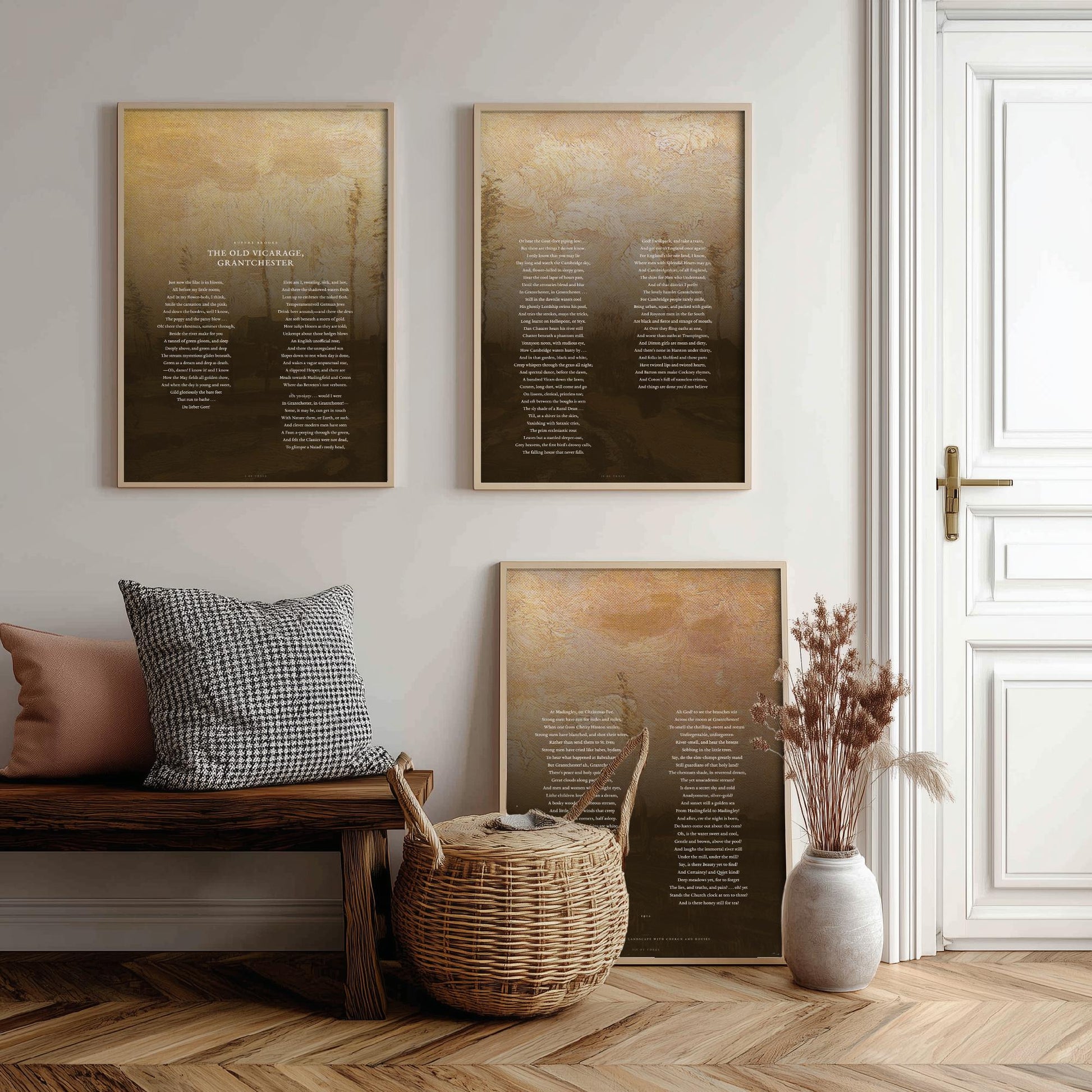 The Old Vicarage Grantchester by Rupert Brooke Set of Three Art Prints - Full Poem over Van Gogh Painting - English Poetry Poster Triptych