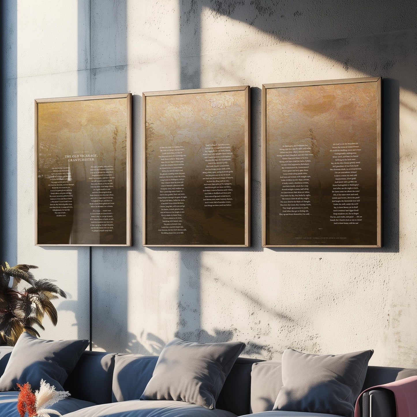 The Old Vicarage Grantchester by Rupert Brooke Set of Three Art Prints - Full Poem over Van Gogh Painting - English Poetry Poster Triptych