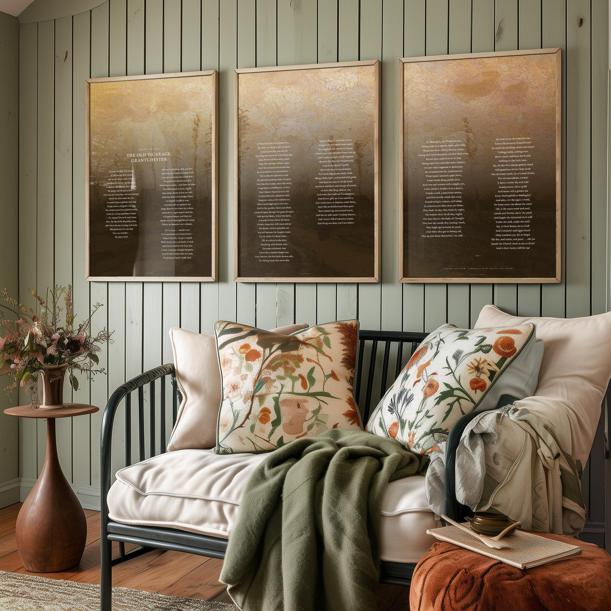 The Old Vicarage Grantchester by Rupert Brooke Set of Three Art Prints - Full Poem over Van Gogh Painting - English Poetry Poster Triptych