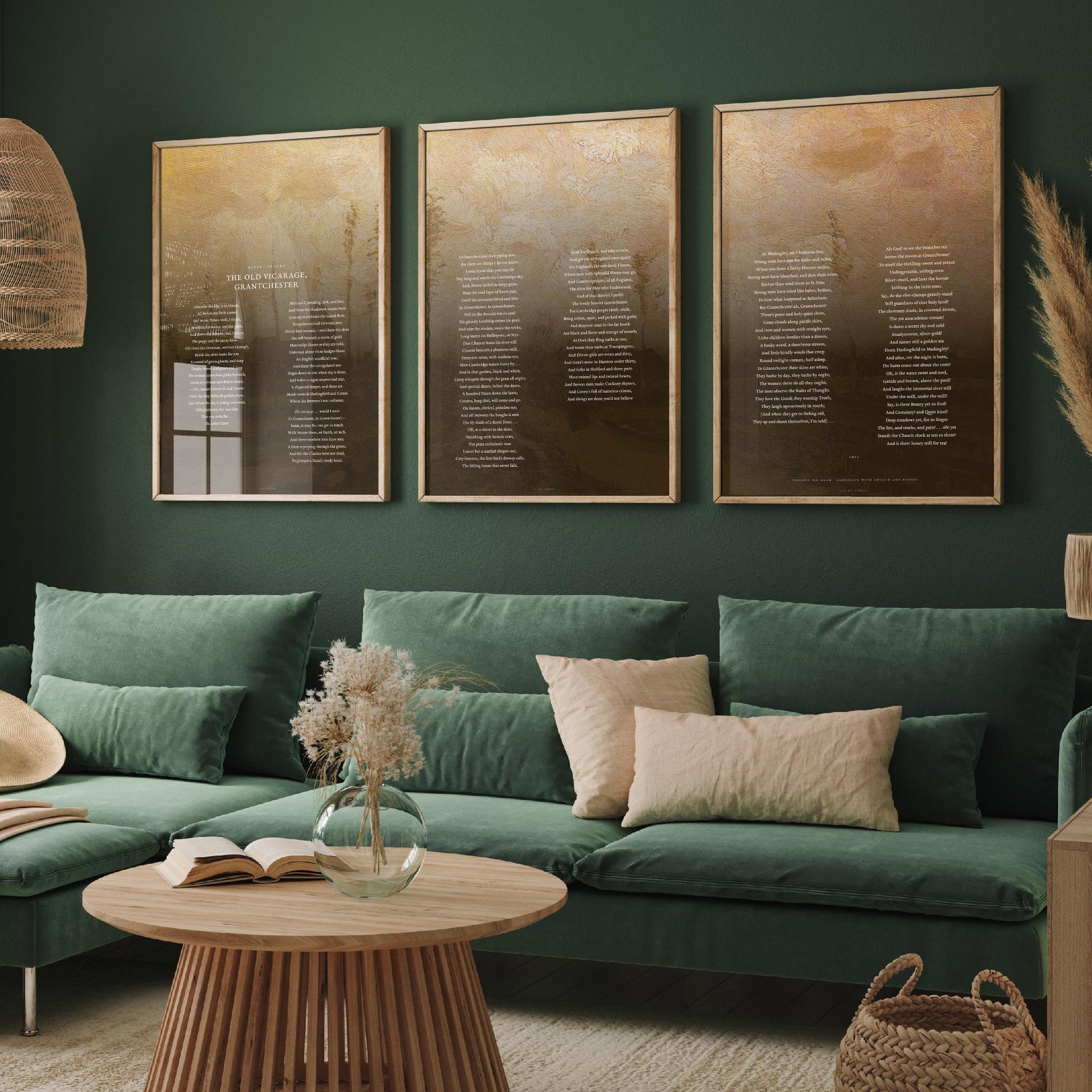 The Old Vicarage Grantchester by Rupert Brooke Set of Three Art Prints - Full Poem over Van Gogh Painting - English Poetry Poster Triptych