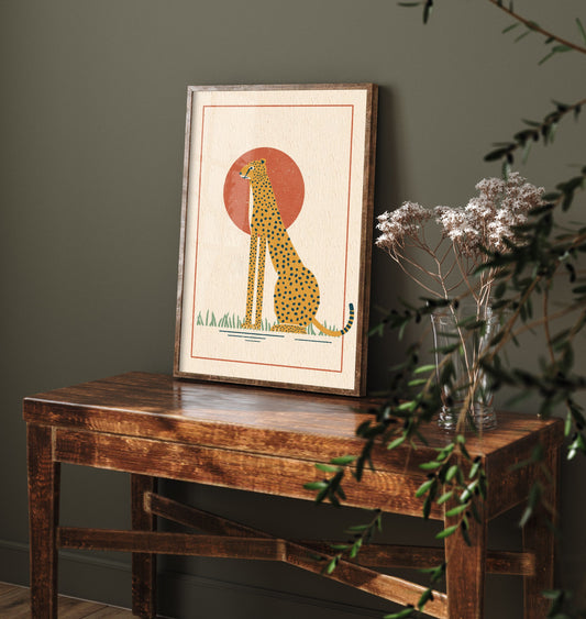 Cheetah Art Print - African Big Cat Poster - Spotted Safari Woodcut V1 3/3
