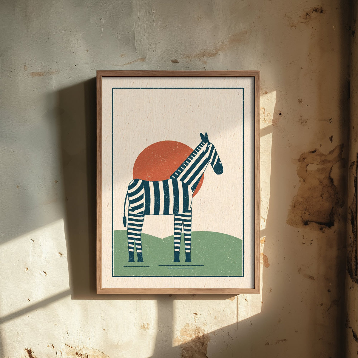 Zebra Art Print - Striped Safari Animal Poster - Lino Look Nursery Illustration V2 1/3