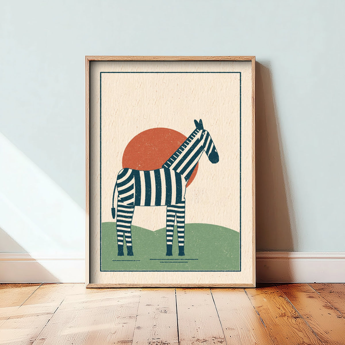 Zebra Art Print - Striped Safari Animal Poster - Lino Look Nursery Illustration V2 1/3