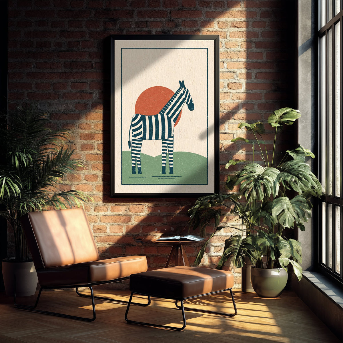 Zebra Art Print - Striped Safari Animal Poster - Lino Look Nursery Illustration V2 1/3